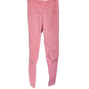 Alo Yoga Moto Leggings Pink High Waist Mesh Pintuck Womens Size M